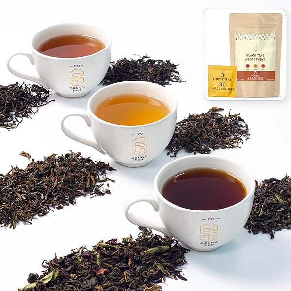 SACHS TEA 1773 HERITAGE BLACK TEAS ASSORTMENT, TEA SAMPLER – 03 PREMIUM ORGANIC FULL LEAF BLACK TEAS | SUGAR-FREE, NON-GMO | HIGH CAFFEINE, NON GMO, GLUTEN FREE | STRONG, MALTY & RICH | PURE UNBLENDED SINGLE ORIGIN BLACK LOOSE LEAF TEA – (PACK OF 30 LARGE SACHETS, 4.3OZ)