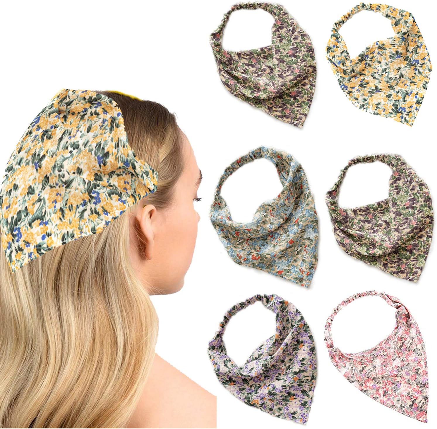 6 Pieces Floral Hair Scarf Headband for Women, Elastic Chiffon Scarf