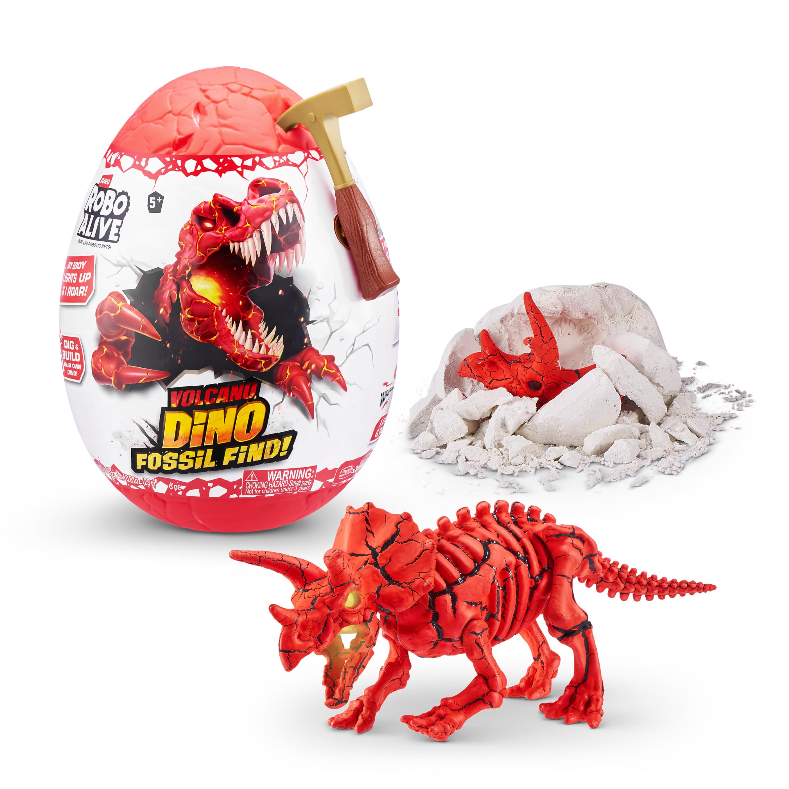 ROBO ALIVE Volcano Dino Fossil Find Triceratops by ZURU Boys 4-8 Dig and Discover, STEM -Excavate Prehistoric Fossils, Educational Toys, Great Science Kit Gift (Triceratops)