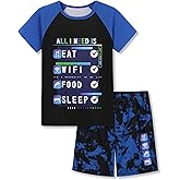 Tebbis 2-Piece Cozy Pajamas For Little/Big Boys Gamer Yellow Short Sleeves Cool PJs Set Kid Size 6-18