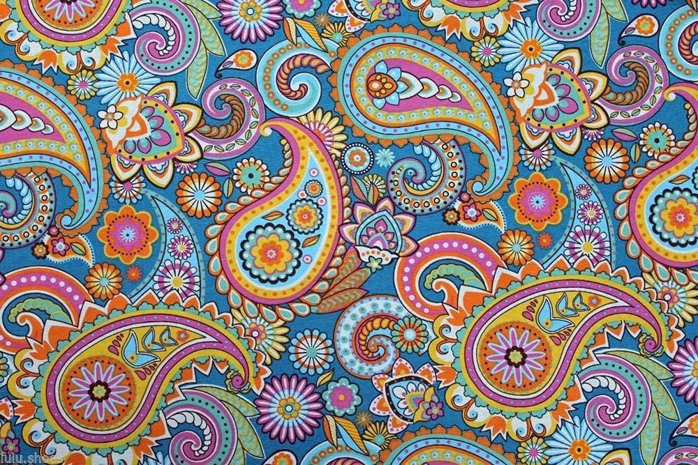 HomeBuy Blue Paisley Upholstery Curtain Cotton Fabric Floral Print Material - 55" Wide (Sold by The metre)