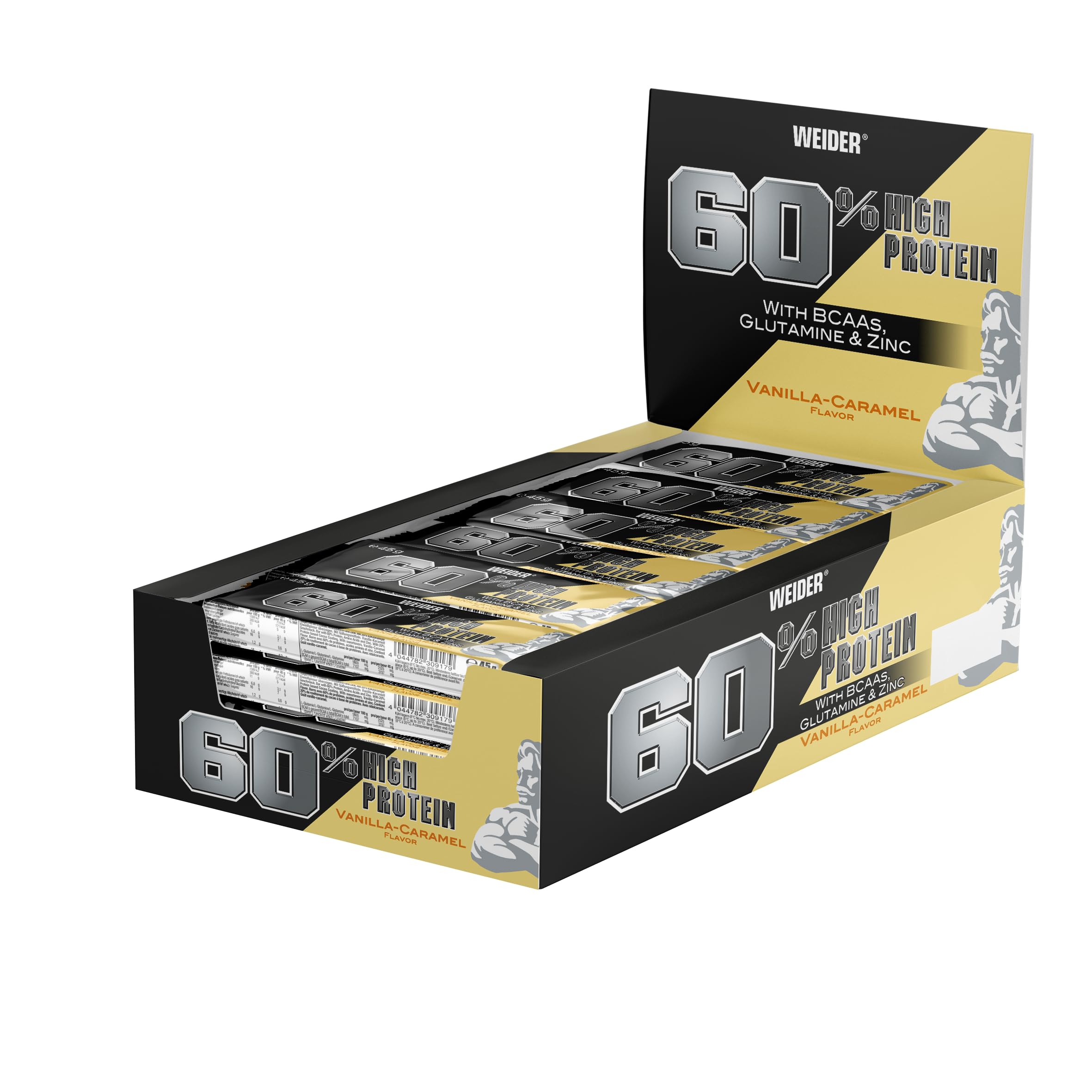 Weider 60% Protein Bar Vanilla-Caramel, 27g of Protein, Low Carb, Low Sugar, 24 bars