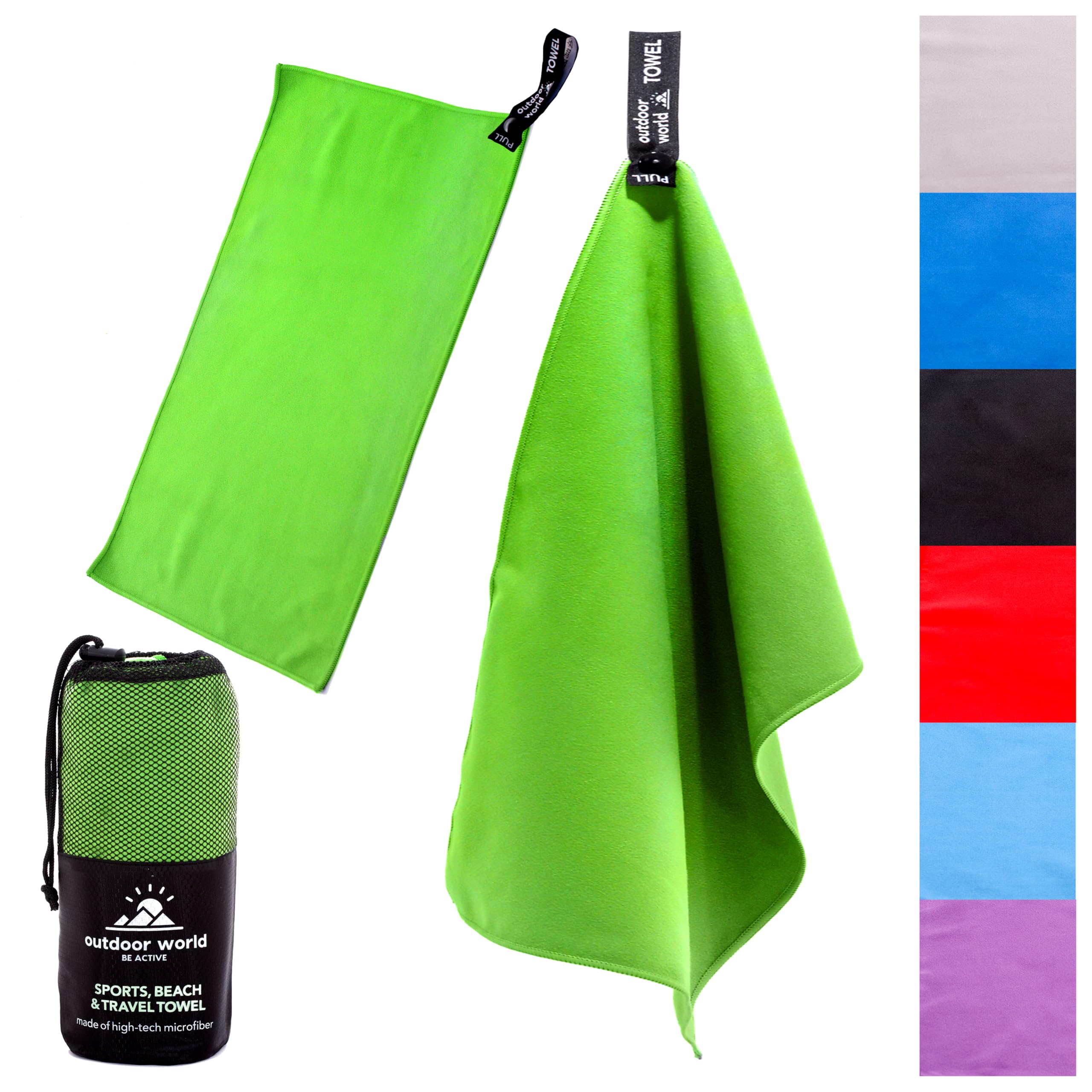Outdoor World Microfibre Towel – Quick-Dry, Lightweight & Ultra Absorbent for Camping, Travel, Hiking, Beach, Swimming, Gym, Yoga & Sports – Compact, Soft & Portable 160 x 80cm (Lime Green, Large)