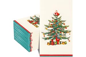 WDF 100Pack Christmas Tree Napkins - 3 Ply Disposable Cocktail Napkins-Green Christmas Tree With Gift-dinner napkins for Party