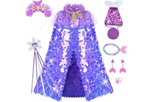 Chillife Princess Cape Set-Princess Dress Up Toys & Jewelry,Sequins Princess Dresses for Girl 3-6 Years Birthday Party Gift