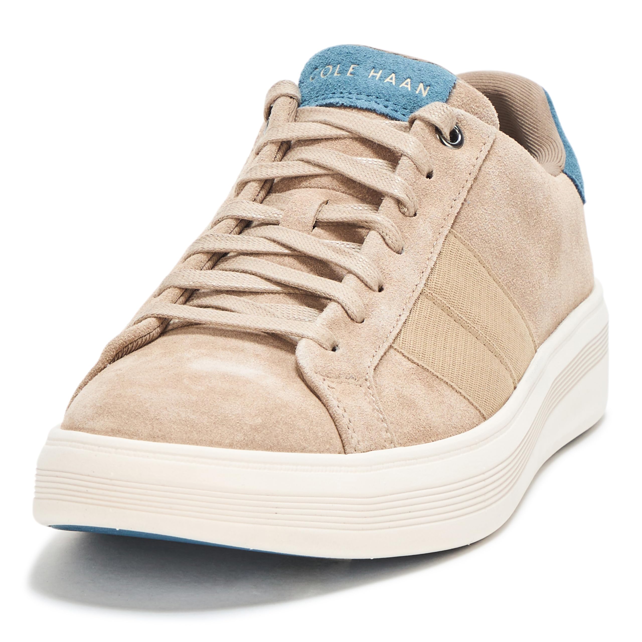 Cole Haan Men's Grand Crosscourt Premier, Birchbeige Suede/Indian Teal/Ivory, 7-W US Image