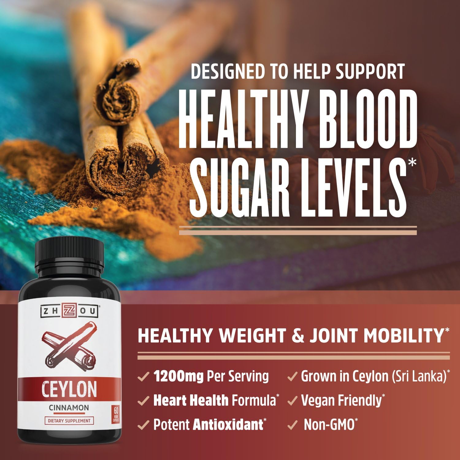 Ceylon Cinnamon Capsules - Designed to Support Blood Sugar, Heart Health and Joint Mobility - ‘ True Cinnamon ’ Native to Sri Lanka - 1200mg per Serving: Health & Personal Care