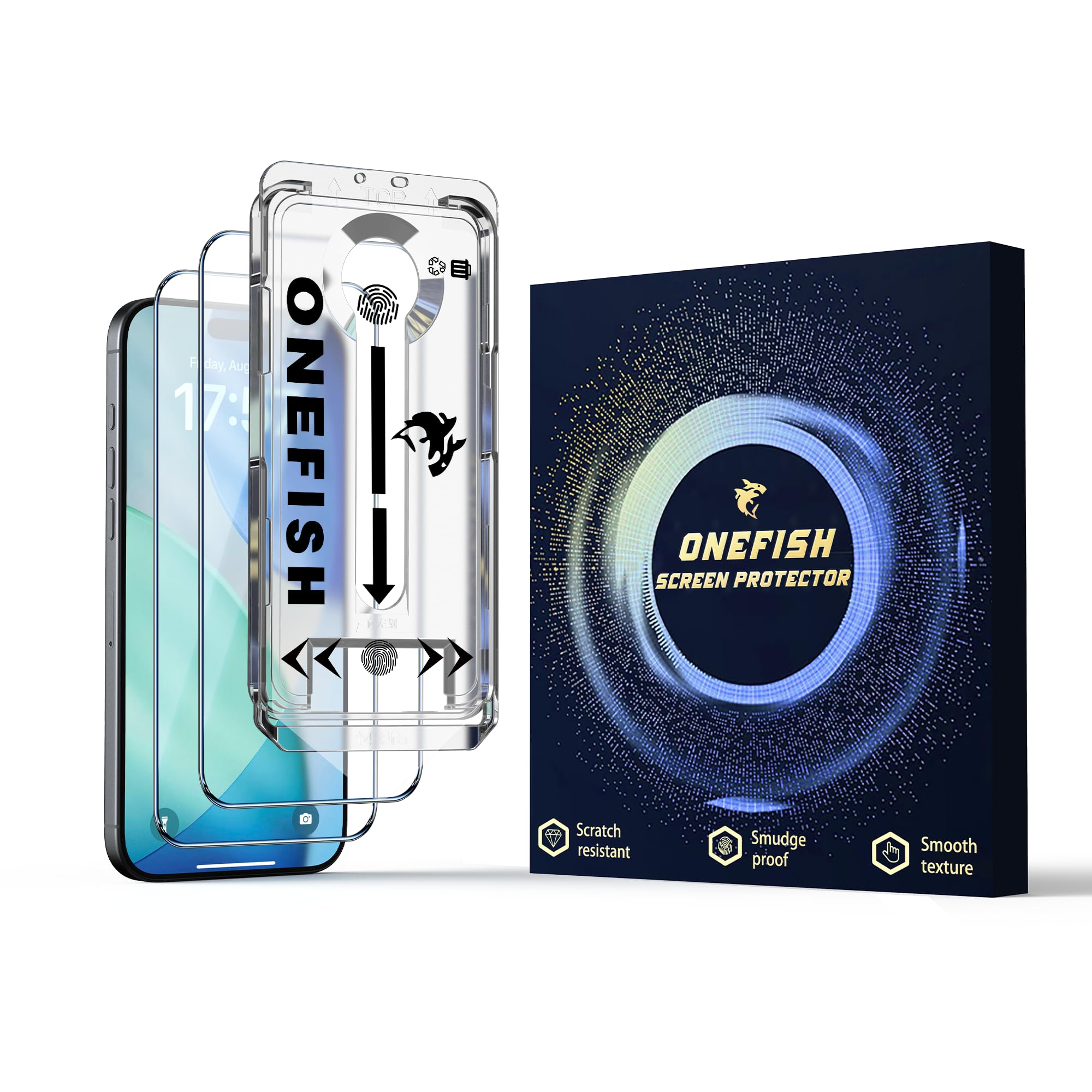 OneFish for iPhone 15 Pro Max Screen Protector [2-Pack], Anti-Peeping Privacy Film & Anti-Fingerprint Tempered Glass with Military-Grade Protection, Bubble-Free Installation, HD Clear