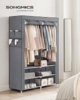 SONGMICS Portable Clothes Wardrobe 2 Hanging Rails Grey 45x127x176cm view 2