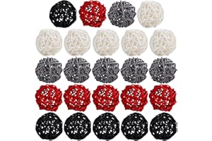STMK 24 Pcs 2 Inch Rattan Balls Decorations, Wicker Balls Decorative for Home Decor DIY Vase Bowl Filler Ornament Baby Room Nursery Décor Wedding Table Decoration (Black, Grey, Red, White)