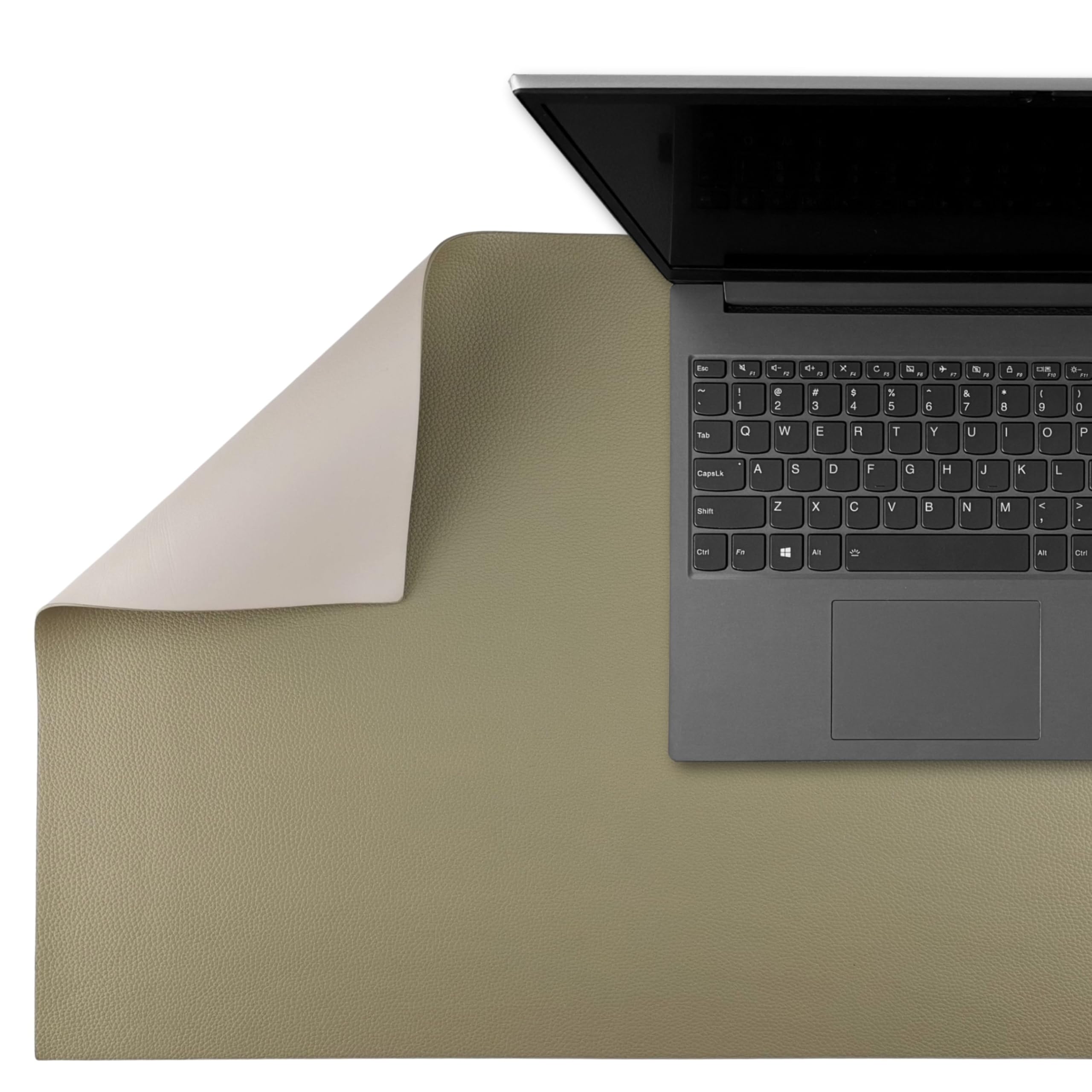 SMART Desk Pad 80 x 40 cm - Large Desk Mat in PVC Leather - Office Writing Mat - Desk Protection, Double-Sided, Beige/Olive Green