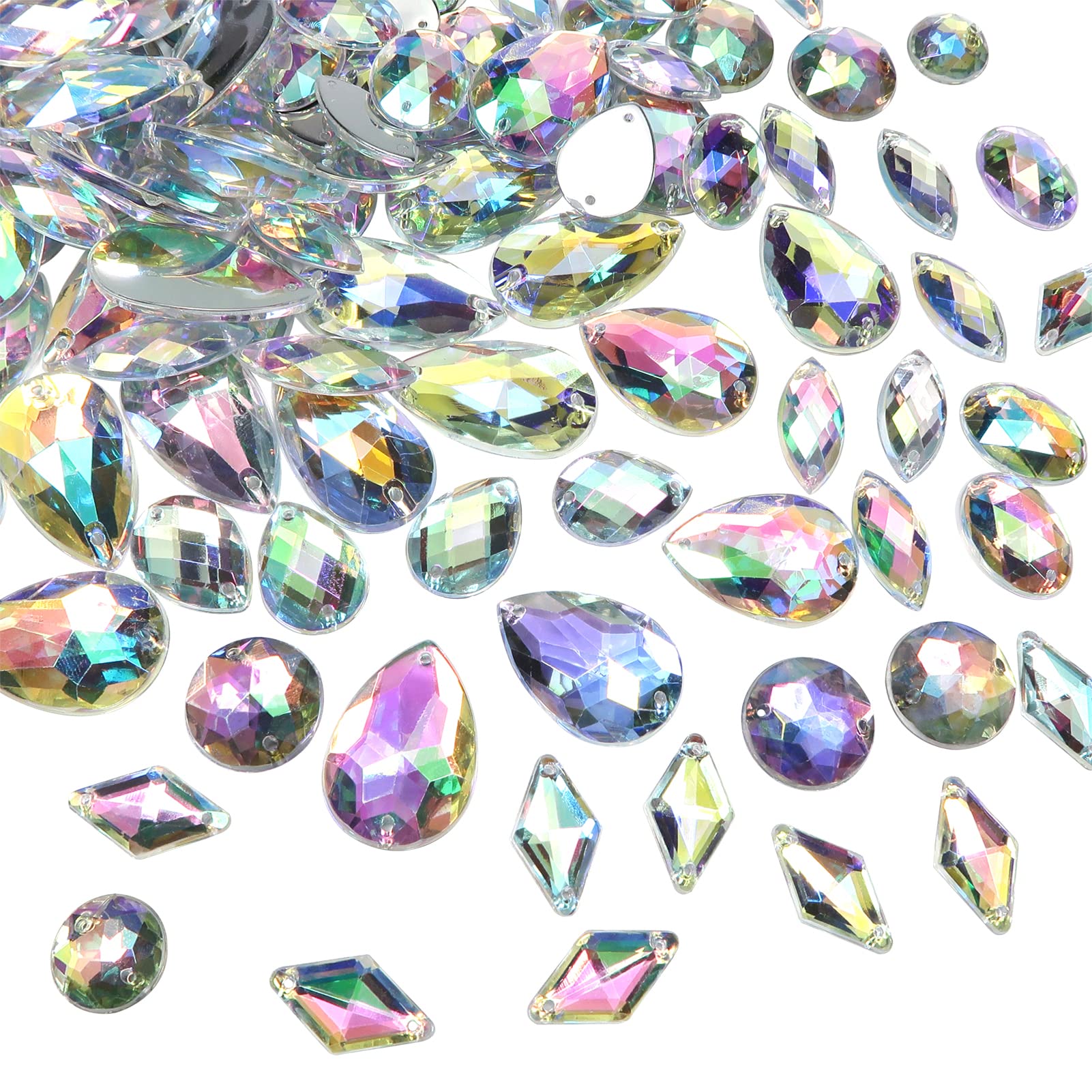 TOAOB 117 Pieces Sew On Rhinestone AB Clear Gems Acrylic Faceted Flatback Sewing Crystal Rhinestone Mix Shape for DIY Crafts Clothes Shoes Bag Decoration ﻿