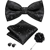 JEMYGINS Floral Pre-tied Bow Tie and Pocket Square Cufflinks Lapel Pin Sets for Men 4PCS