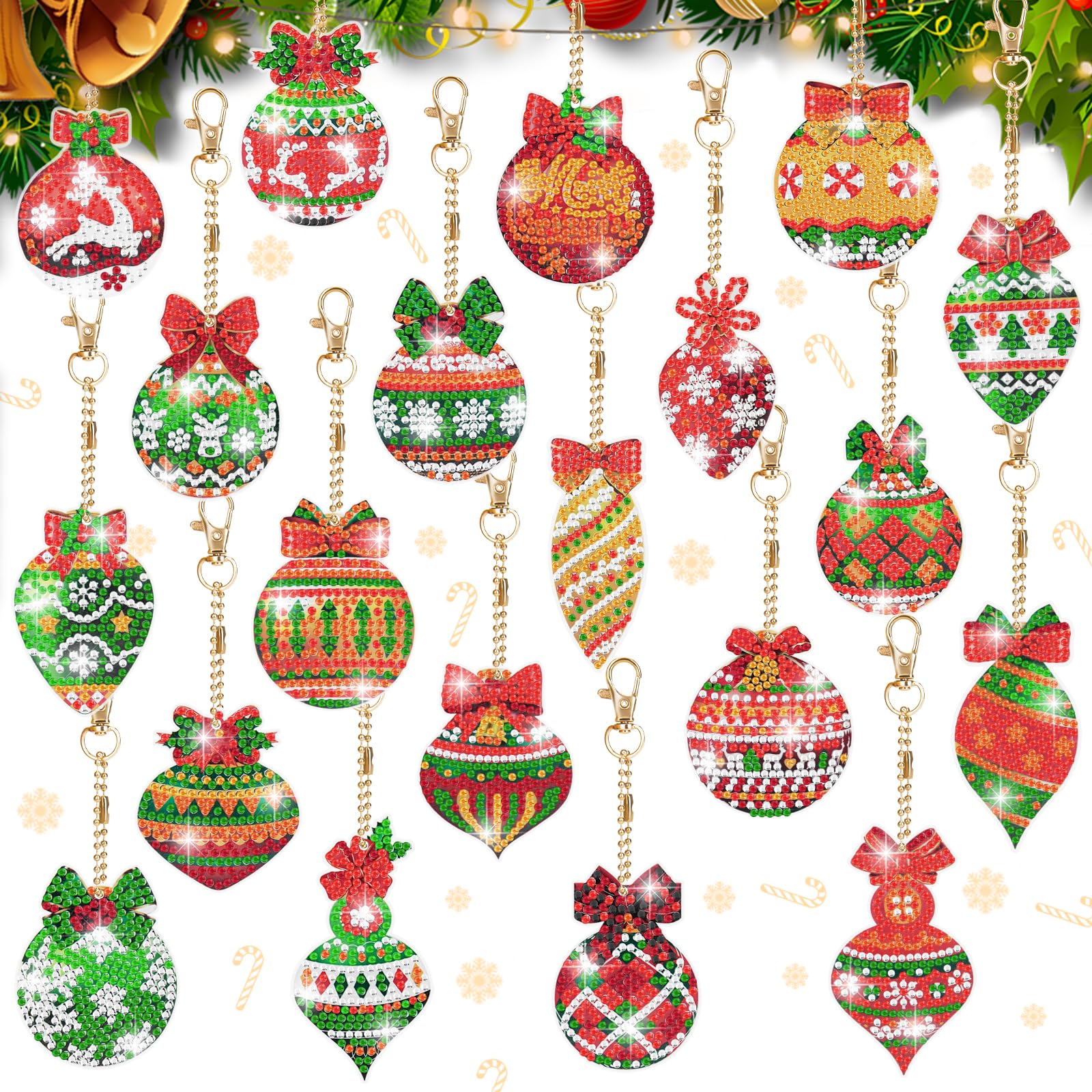 Photo 1 of 20Pcs Christmas Diamond Painting Kits Keychains, 5D DIY Diamond Art Kit for Kids Adults, Christmas Ornaments Art Pendants, Keychain Crafts, Festive Decorations, Arts Crafts Holiday Gift Set with Tools