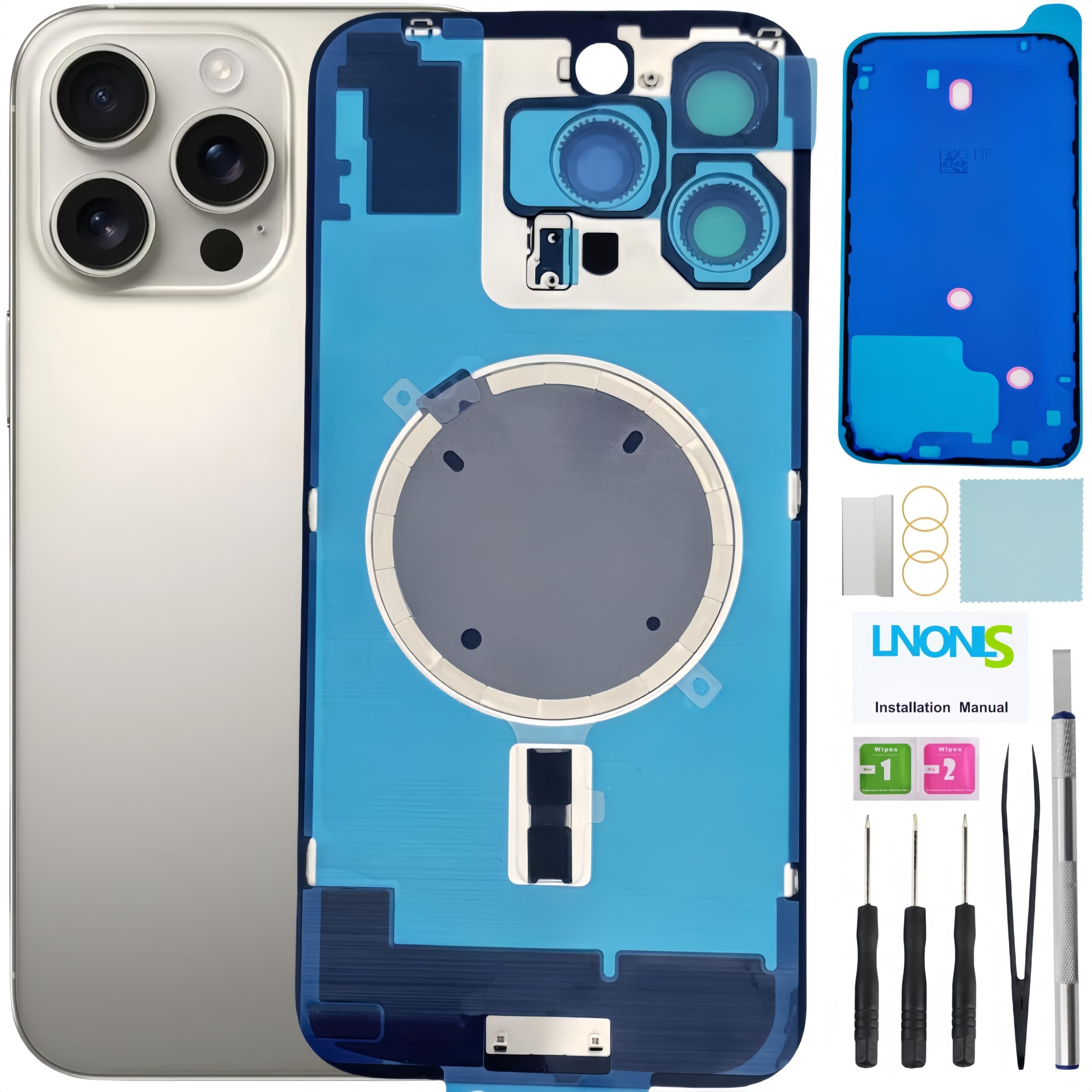 Photo 1 of 16 Pro Max Back Glass Replacement for iPhone 16 Pro Max Rear Back Cover Glass Waterproof and Camera Lens+Professional Repair Tool Kit (Natural Titanium)