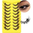ALICROWN Lashes Cat Eye False Eyelashes Wispy Strip Fake Eyelashes Fox Eye Lashes Mink Fluffy Eyelashes with Clear Band 9 Pairs Long False Lashes