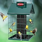 Kingsyard Squirrel Proof Caged Bird Feeder for Outdoor Hanging - Weatherproof Metal Mesh Tube Finch Bird Feeder with 4 Ports for Nyjer/Thistle Seed, Small Birds Goldfinches, Chickadees, Green
