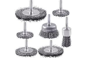 Rocaris 7-Pack Carbon Steel Wire Wheel Brush Set - Cup, Wheel, Pen Brushes with 1/4-Inch Round Shank for Rust Removal, Corrosion and Scrubbing Surfaces