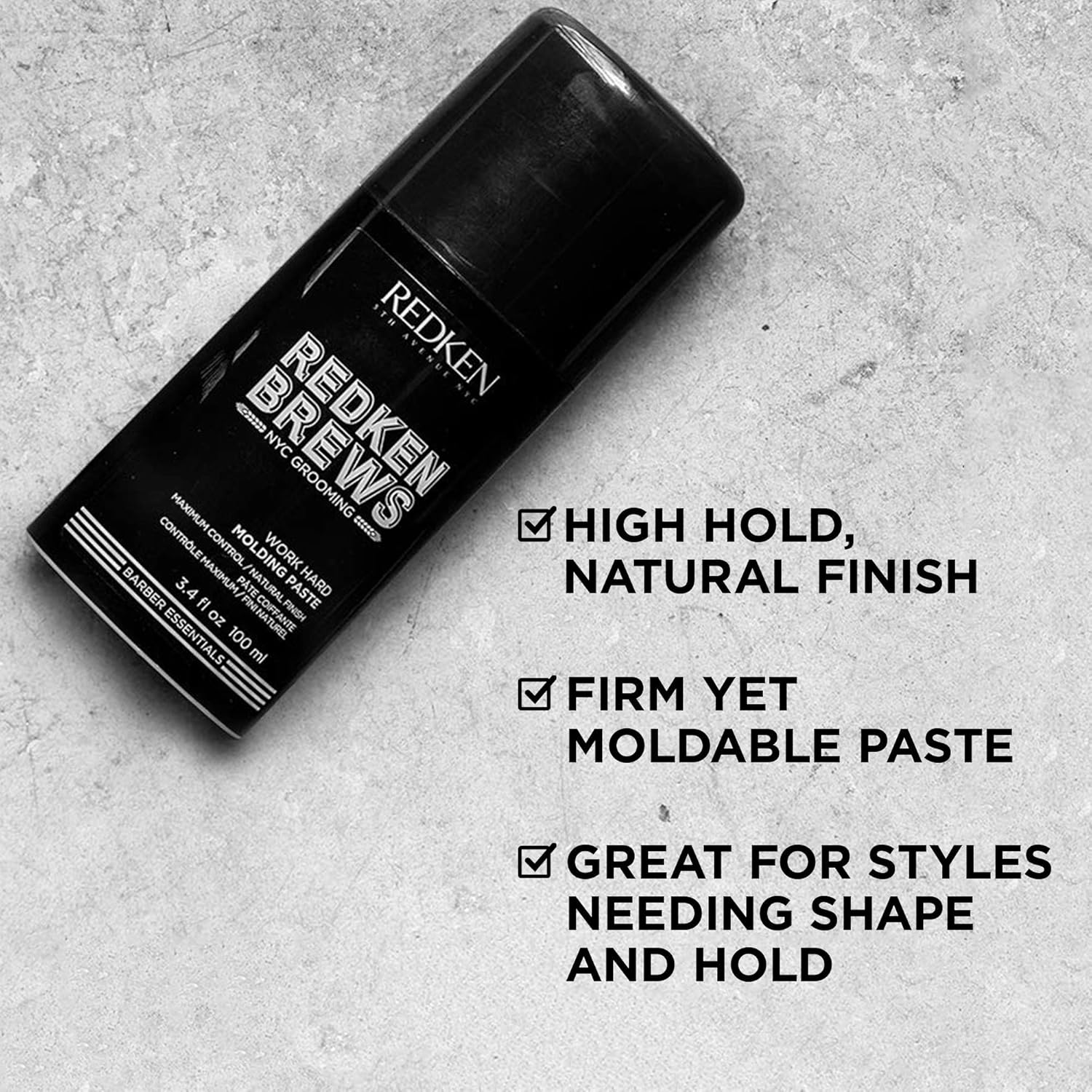 Redken Brews Molding Paste For Men, High Hold, Natural Finish, 3.4 Ounce: Premium Beauty
