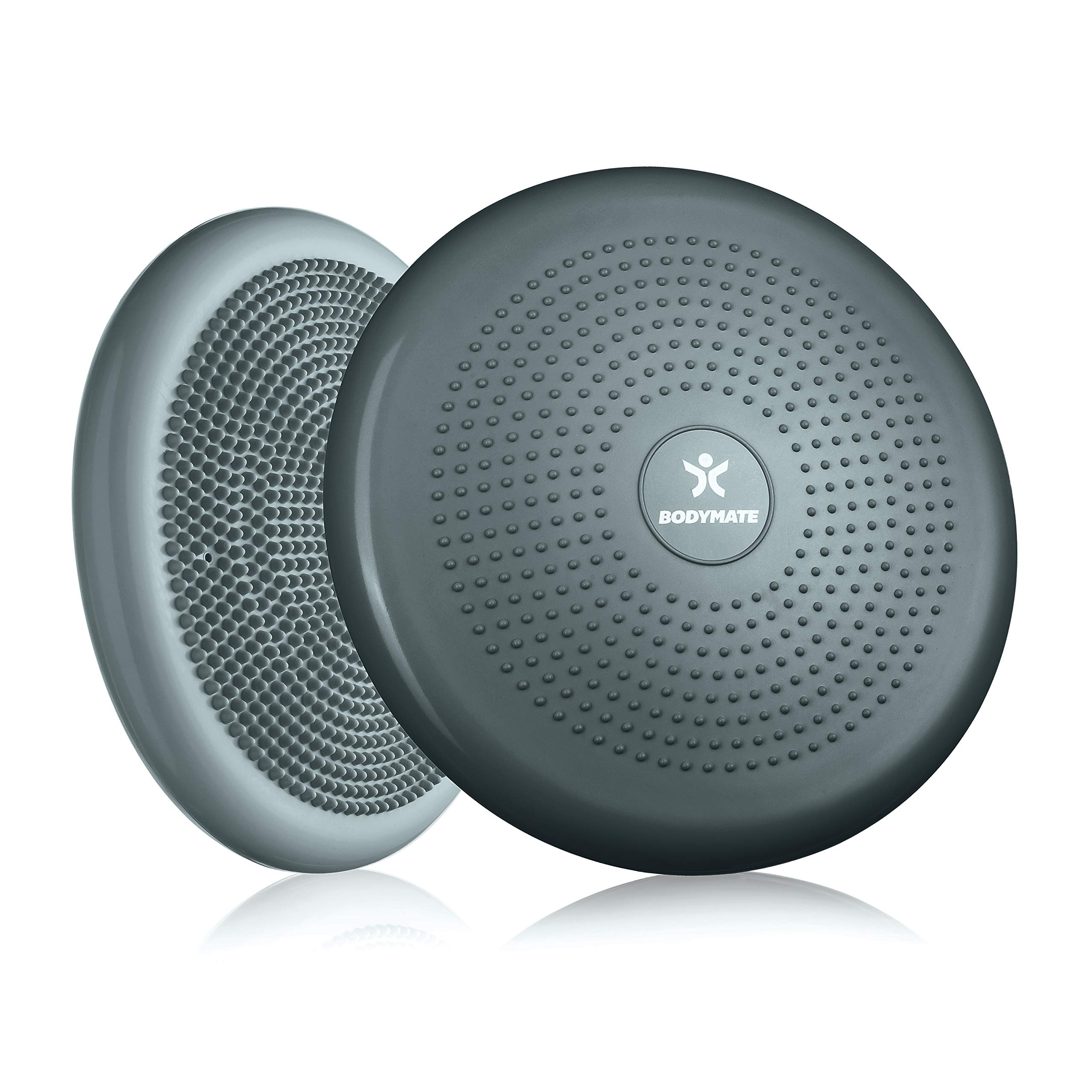 BODYMATE cool grey blue balance cushion incl. pump - 34cm diameter inflatable instability disc/nubbed massage cushion for core, fitness, rehab, co-ordination and relief of back pain