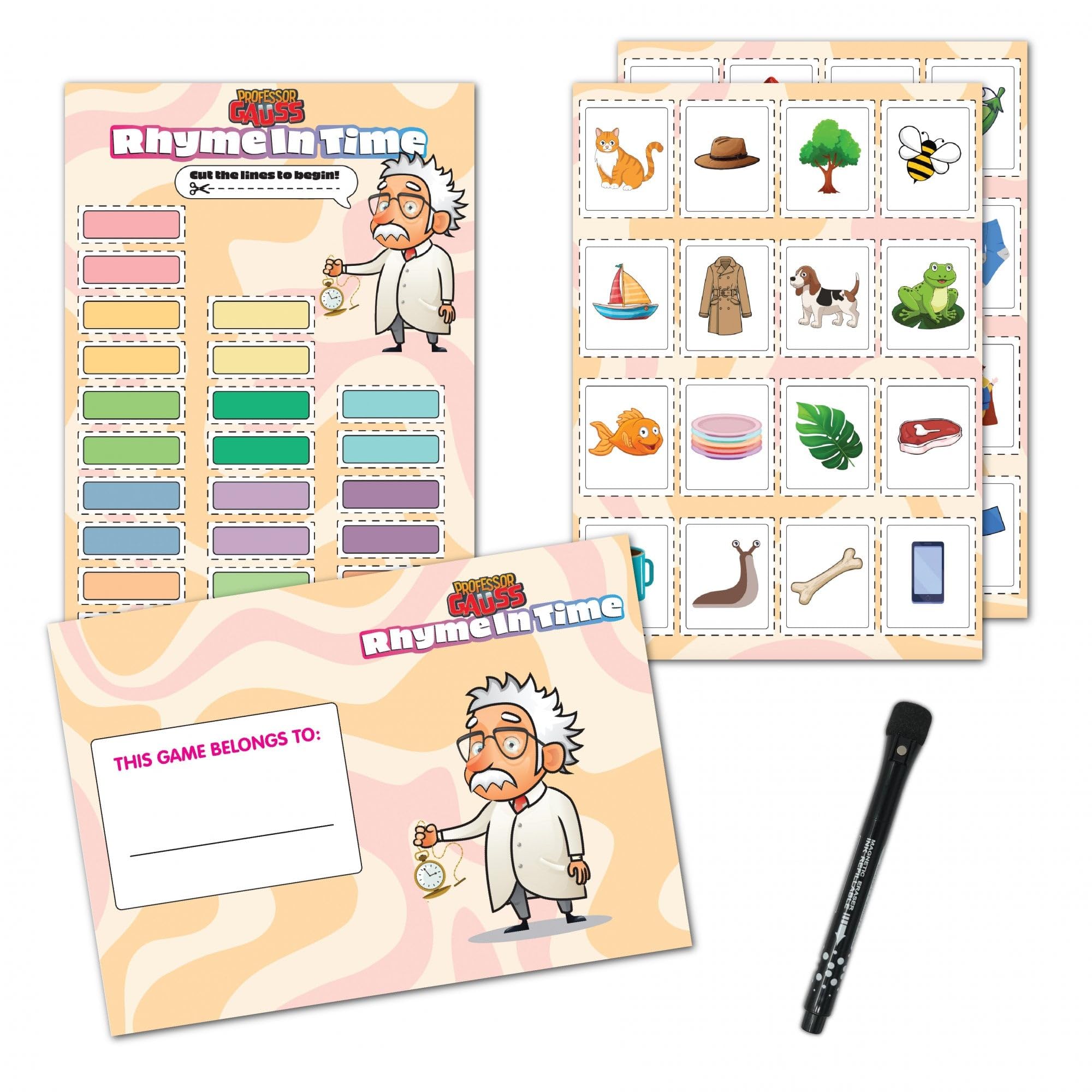 Professor Gauss™ Key Stage 1 Printed Magnet Game - Rhyming & Matching - Magnetic A3 Sheet for Fridge, Whiteboard or Office