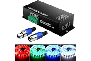 DMX Decoder, Czgor 4 Channel Dimming Driver LED DMX512 Decoder with Digital Display, DMX light controller for RGBW Strip Light DC12-24V 4A/CH