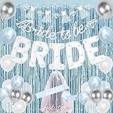 Holkcog Blue Bachelorette Party Decorations, Bride to Be Bridal Shower Decorations, Bride to Be Banner, Bridal Shower Tiara, Sash&Veil, Fringe Curtains, Blue and White Bachelorette Party supply