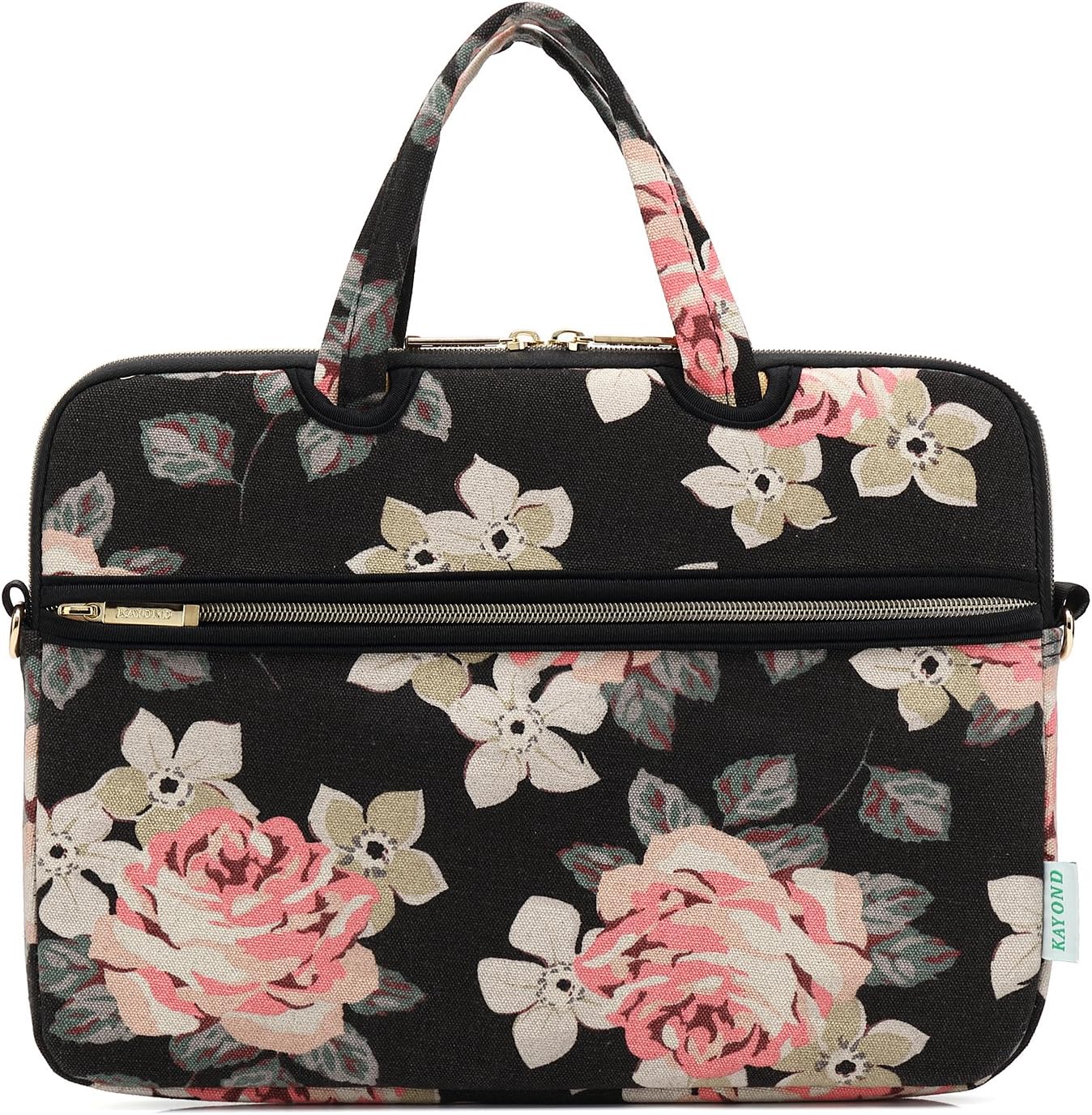 kayond Black Rose Patten Canvas Laptop Shoulder Messenger Bag Case Sleeve for 15-15.6Inch Laptop and Macbook Pro 15.4(15-15.6 inch - Image 5