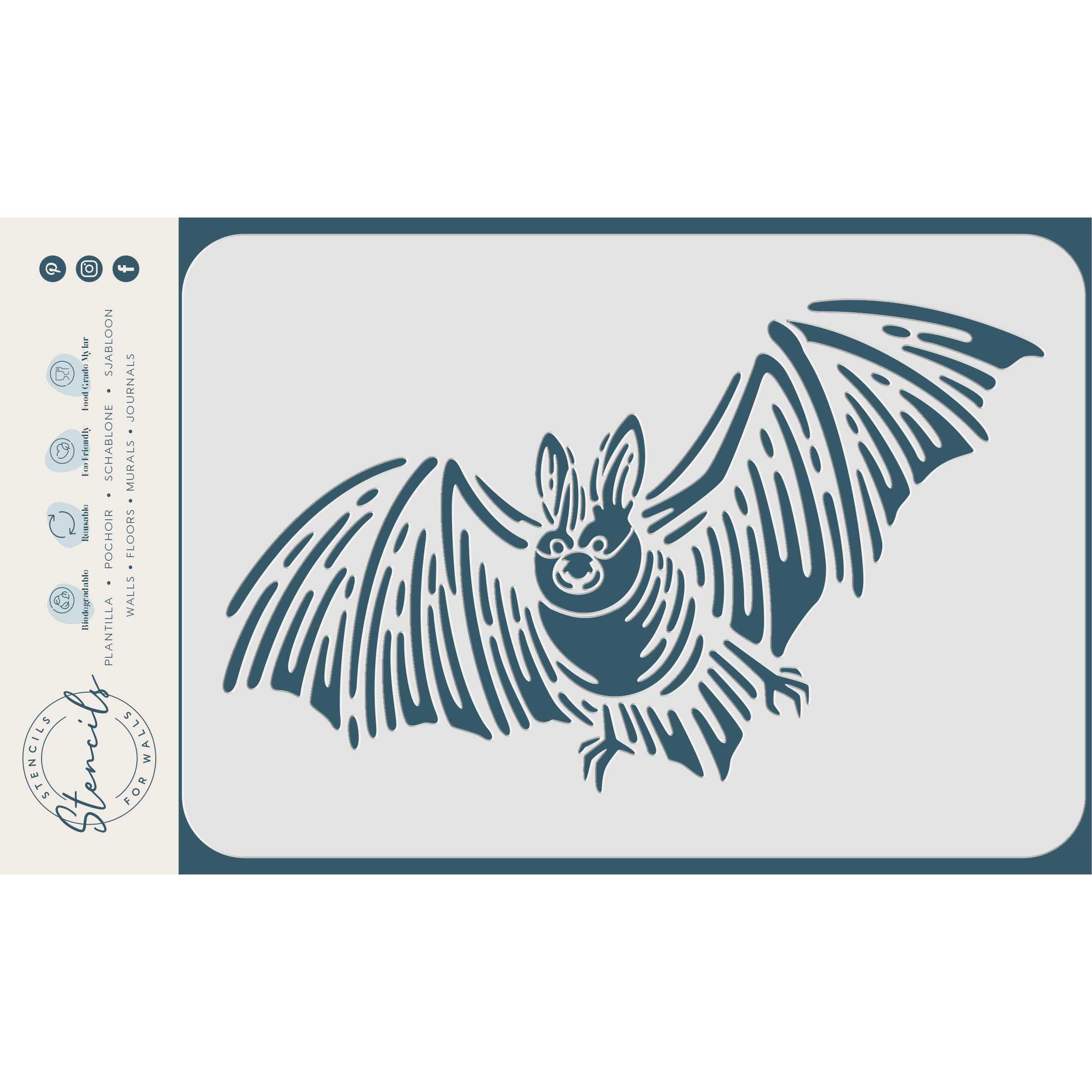 Flying Bat Stencil, 26.5 x 16.5 cm (L) - Scary Halloween Vampire Bat Stencils for Painting Template