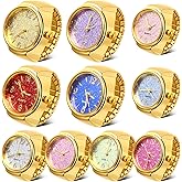 Landical 10 Pcs Finger Watches for Women Men | Adjustable Clock Rings Bulk, Creative Elastic Round Quartz Finger Watches, Gifts for Friends