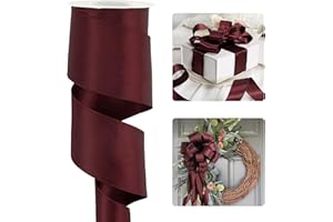 HUIHUANG Burgundy Satin Wired Ribbon 2.5 inch Wine Red Double-Faced Satin Wire Ribbon for Wreaths, Bows Making, Gift Wrapping, Home Decor, Crafts, Christmas Tree Bows-Continous 10 Yards