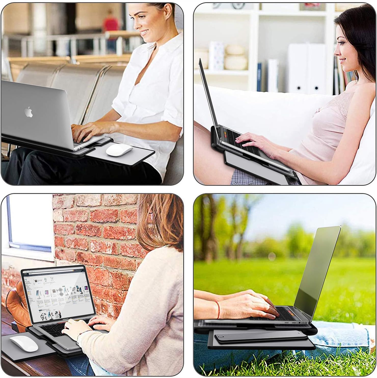 AboveTEK Portable Laptop Lap Desk w/ Retractable Left/Right Mouse Pad Tray, Non-Slip Heat Shield Tablet Notebook Computer Stand Table w/ Sturdy Stable Cooler Work Surface for Bed Sofa Couch or Travel