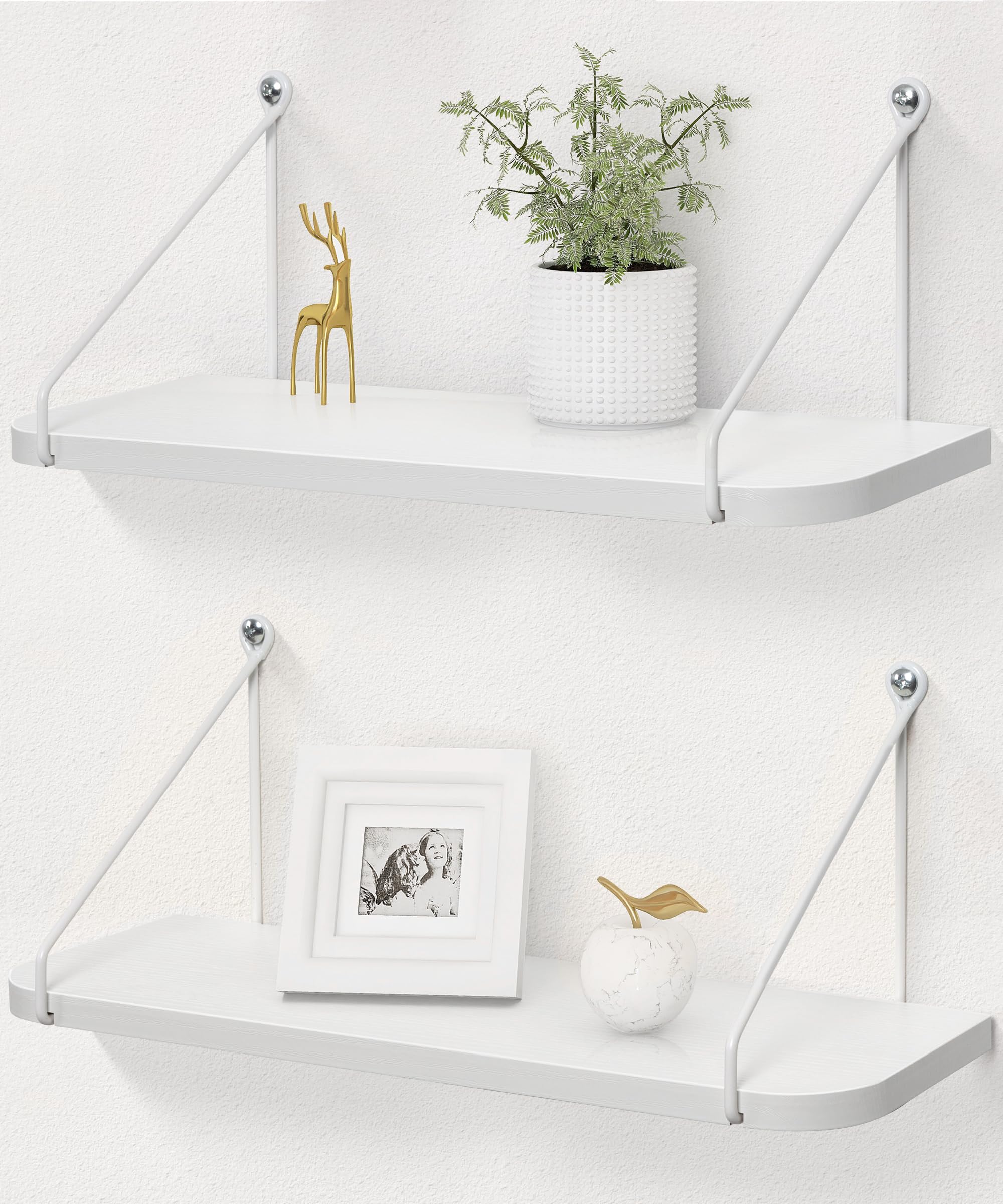 Afuly White Floating Shelves for Wall Shelf Unit for Bathroom Bedroom Kitchen Storage Organiser Modern Decorations Accessories Display for Living Room Office Home Rack with Set of 2