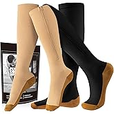 cerpite Zipper Compression Socks, 2 Pairs 15-20 mmHg Closed Toe Compression Stockings for Men Women