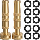 Hourleey Adjustable Twist Hose Nozzle, 4" Heavy-Duty Brass Hose Nozzle with 10 Garden Hose Rubber Washers, 2 Pack