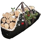 AMAGABELI GARDEN &amp; HOME Large Canvas Log Tote Bag Firewood Carrier Heavy Duty Fireplace Log Holder Fire Wood Carriers Carrying with Handles Wood Sling For Fire Place Outdoor Cabin Stove Accessories