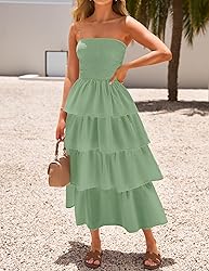 ZESICA Women‘s Summer Boho Strapless Maxi Dress