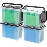 IRIS USA 4-Pack File Box Organizer with Wing Lid Letter/Legal 18 Qt, Clear | Organize letter and legal files, documents and paperwork with a wing lid for quick access and secure storage