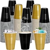 cssopenss 120 PCS Black and Gold Cups Happy New Year plastic Cups 16 oz Disposable Graduation Plastic cups Bulk for Party Graduation Wedding Birthday Family Gatherings and Festive Celebrations