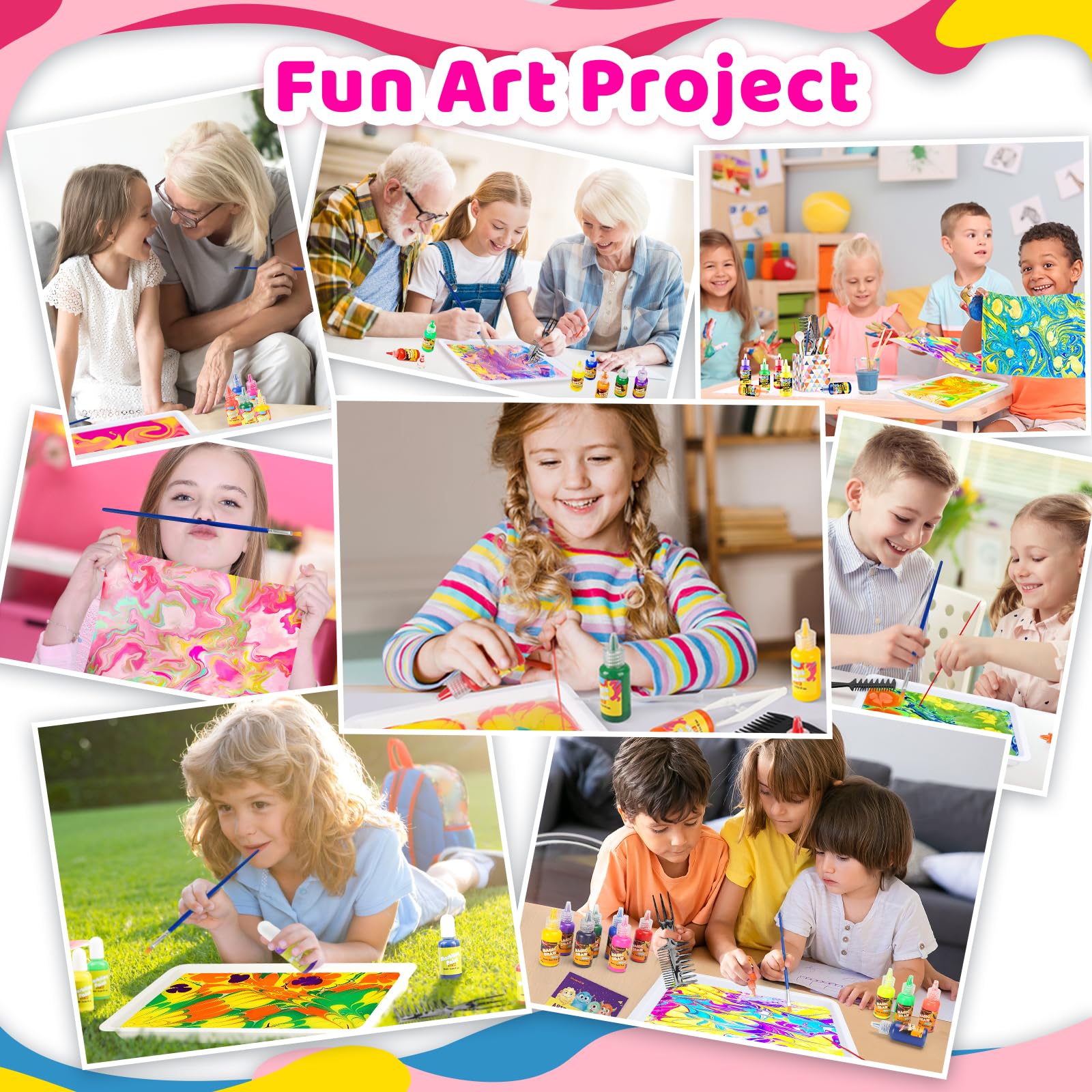 Hiwawind Water Marbling Paint Art Kit for Kids - Art Supplies for Girls & Boys 8-12, Ideal Gifts for 6-12 Year Olds (12 Colors)