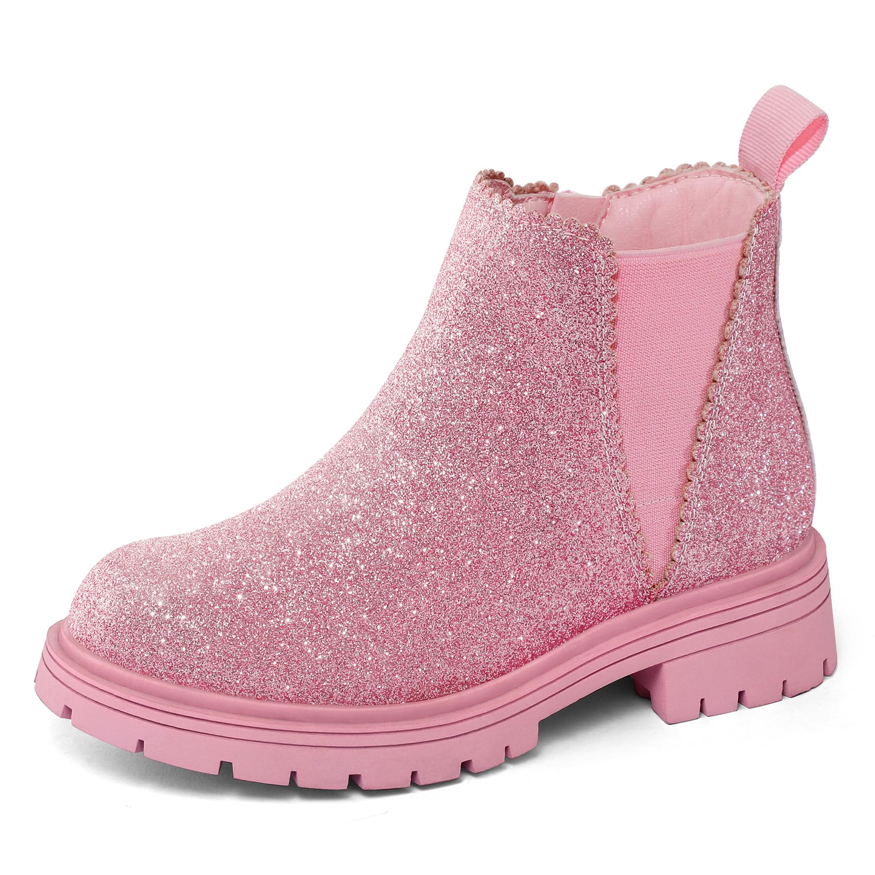 Photo 1 of K KomForme Girls Ankle Boots with Side Zipper Chelsea Booties Lug Sole?Size 1 Big Kid?Pink Glitter