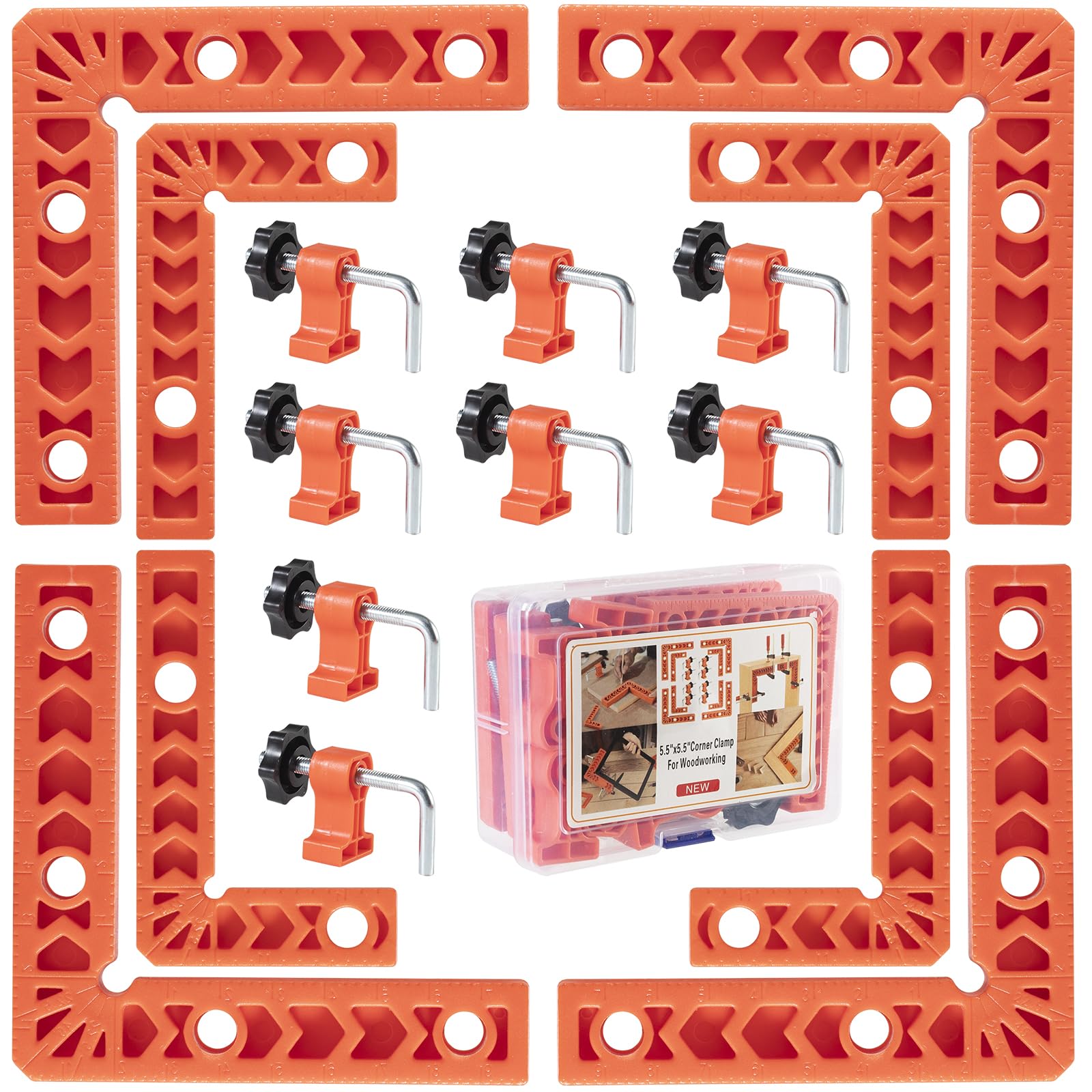 8 Pcs 90 Degree Angle Clamps Straight Clamps Woodworking Tool Suitable for Frames, Cabinets, Boxes, 8cm/10cm with 8 Clamps