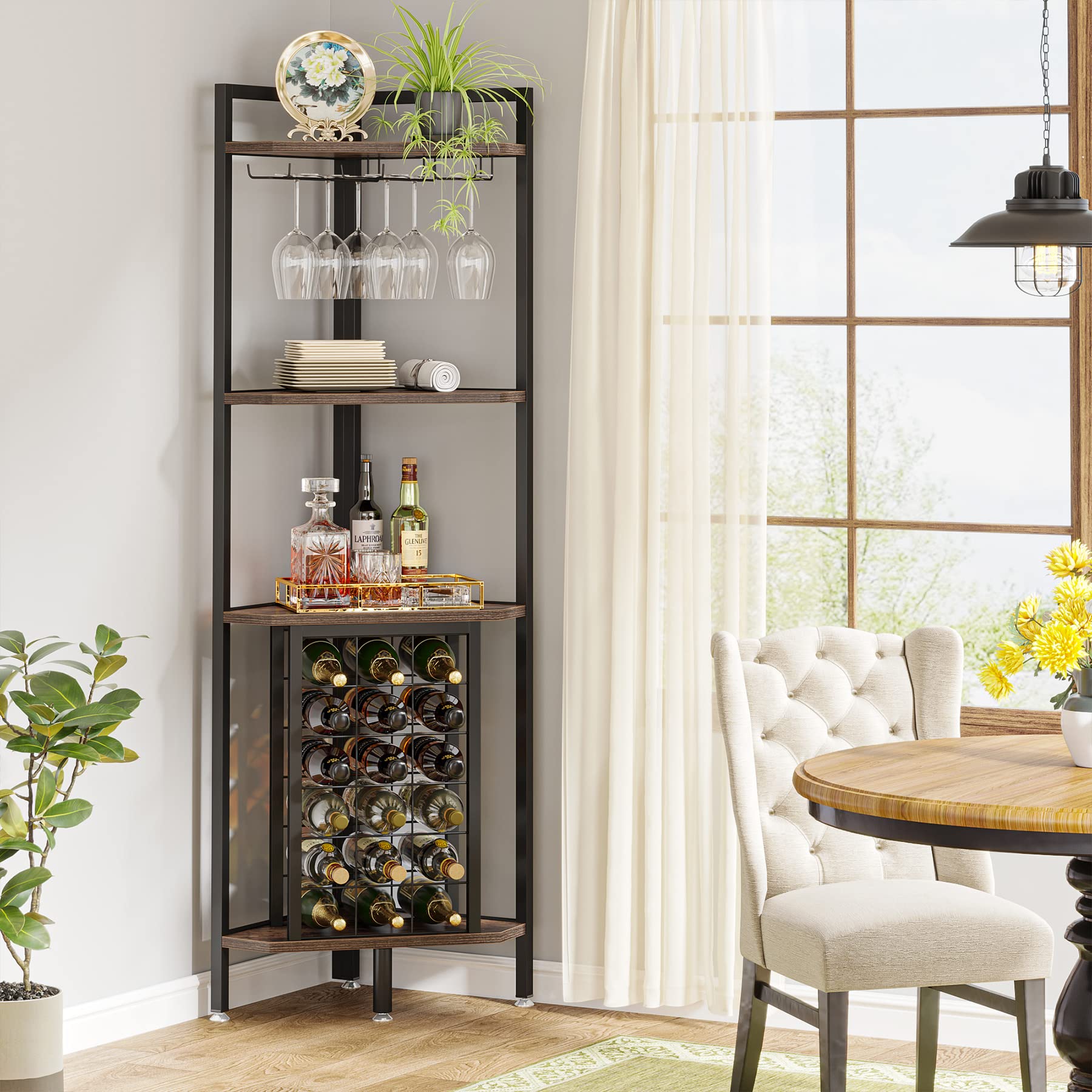 Mua Tribesigns Corner Wine Rack with Glass Holder and Storage Shelves ...