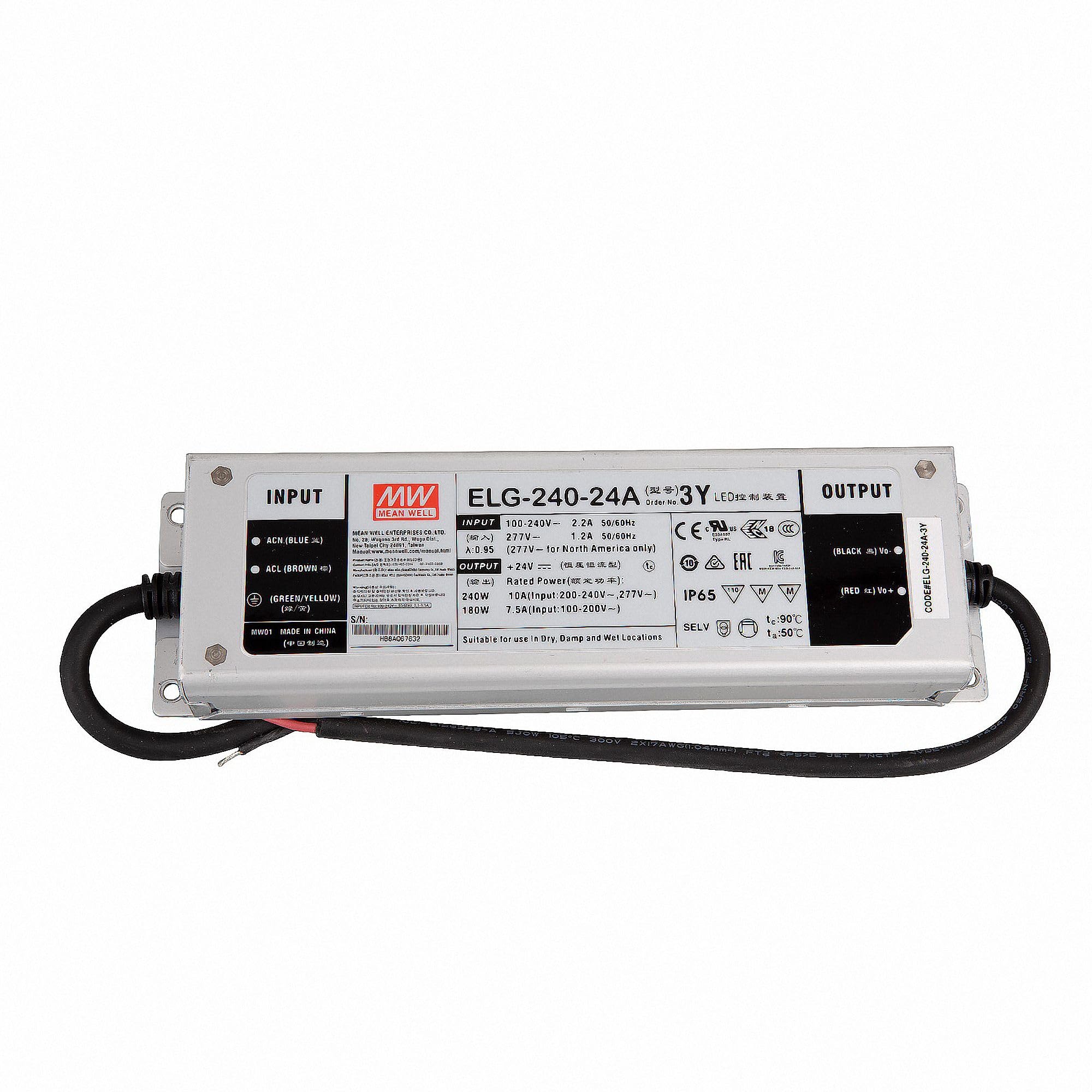 ELG-240-24A-3Y LED Power Supply Transformer Mean Well ELG-240-24A-3Y SNT 26.4 V/DC/0-10 A/ 240W IP65 LED Transformer for LED Lighting