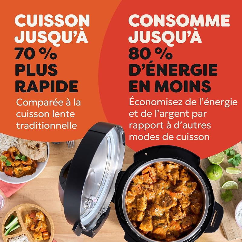 Multicuiseur, 3,8 L, cuiseur intelligent 7 en 1 - Autocuiseur, mijoteuse, cuiseur à riz, sauteuse, yaourtière, cuiseur vapeur et réchauffeur d'aliments - Noir
