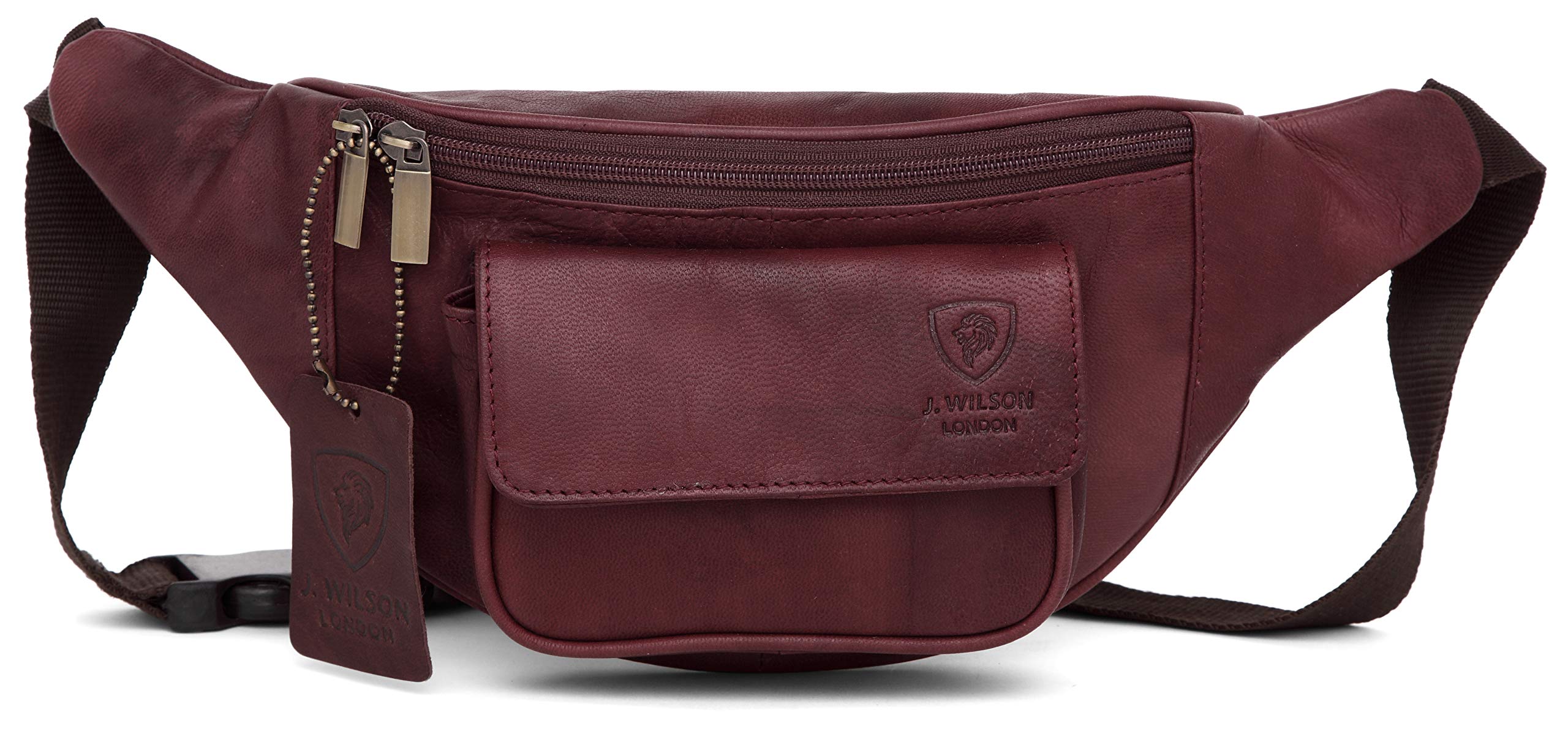 Real Distressed Leather Bum Waist Bag Travel Holiday Money Belt Pouch Change BUMBAG (Vintage Purple)