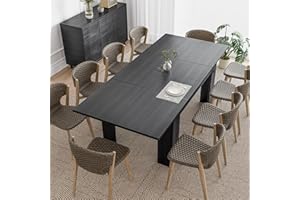 PatioPerk 55.1-86.6 in Extendable Dining Room Table for 6-10 Person - Plank and Beam Farmhouse Large Rectangular Kitchen Tables for Living Meeting Room (Onyx Black)