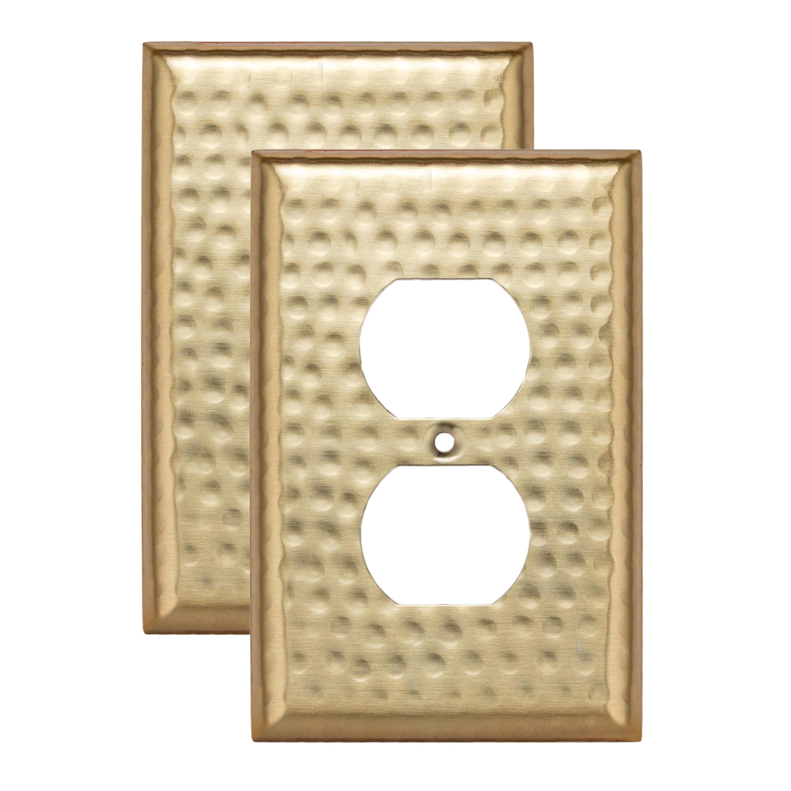 Photo 1 of Monarch Abode 1-Gang Duplex Wall Plate, Hand Hammered Metal Decorative Outlet Covers, Electrical Outlet Cover Plates, Brushed Gold, Pack of 2