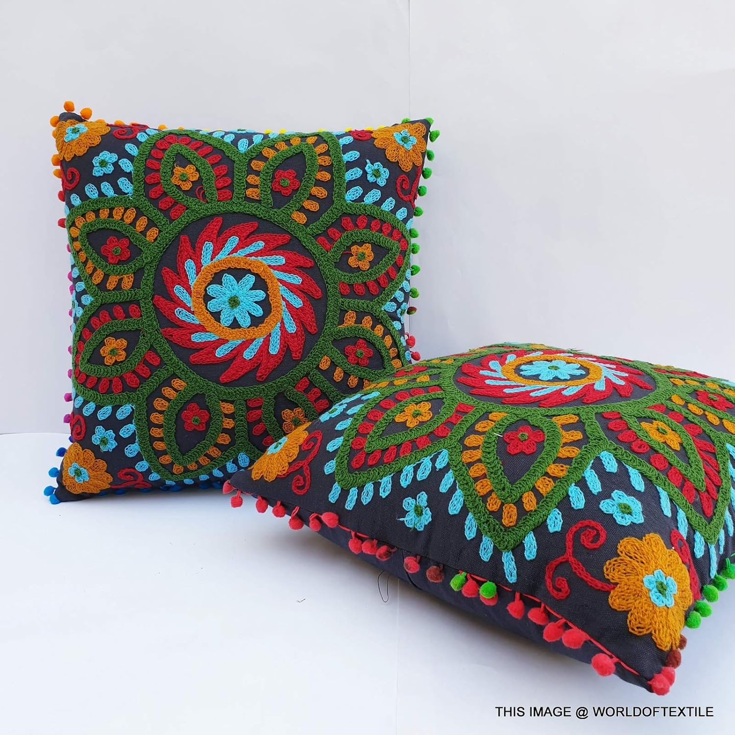 Buy Suzani Cushion Covers Handmade Wool Embroidered Cotton Canvas