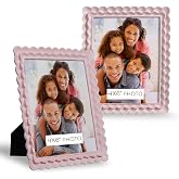 Sheffield Home Ruffle Edge Resin Picture Frame Set, Decorative Scalloped Photo Frame for Tabletop Display, 4x6, Light Pink
